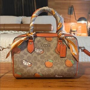 Coach Orange Rowan Satchel with Citrus Design